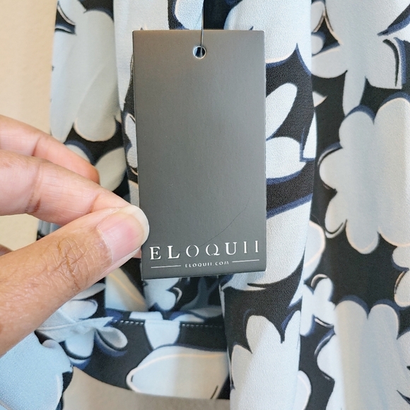 Eloquii Blue Floral Tie Sleeves Button Front Dress Sz 16 Easter Spring Casual - Picture 10 of 12